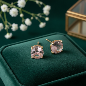 ต่างหูพลอยสีชมพูทรงกลม 10 มม. เงินแท้ 925 ชุบทอง 18K เรียบง่ายและมีสไตล์ เครื่องประดับมินิมอล - Product Image 1