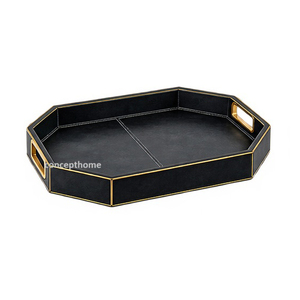 Elegant Customized Lightweight Eco-Friendly Metal Handmade Christmas <b>Serving</b> <b>Tray</b> <b>Handle</b> Solid Color Leather Finish Restaurant - Product Image 5