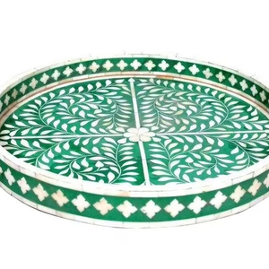 Bandeja de Servir de Madera Floral Tradicional de Lujo con Incrustaciones de Hueso, Elegante Presentación para Mesa de Centro, Asa Incluida - Product Image 4