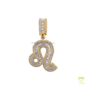 Iced Out Leo Sign Pendant Necklace With Moissanite Diamond and 925 <b>Silver</b> Custom Zodiac <b>Charm</b> - Product Image 3