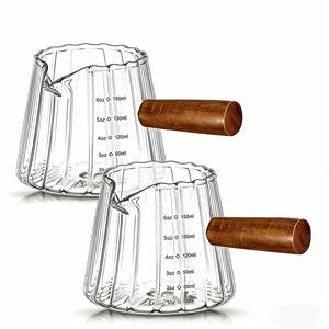 Tazza dosatrice per espresso da 6 oz, tazze in vetro per espresso con manico in legno, tazza per montare il latte, tazza per caffè, latte, tè o sciroppo d'acero - Product Image 1