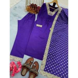 Magnifique ensemble haut, bas et dupatta en soie modal, tenue de soirée élégante, taille 2XL - Product Image 1