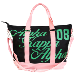 AKA Canvas <b>Tote</b> Bag Pink Black Sorority Shoulder Bag Large Capacity Zipper Travel Shopping Handbag Stylish Women Gift - Product Image 2