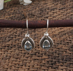 Boucles d'oreilles pendantes en topaze bleue naturelle, argent sterling 925, pierre précieuse taille poire, bijoux de luxe pour femme, pour occasions spéciales - Product Image 4