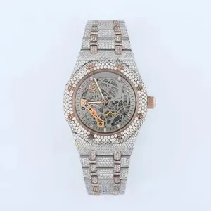 Nuevo Reloj de Lujo Mecánico de Alta Calidad con Moissanita y Diamantes de Corte Redondo en Oro Amarillo, Regalo Unisex con Esfera de Diamantes, Fecha y Edición Limitada - Product Image 4