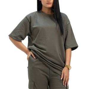 Camiseta de Manga Corta con Cuello Redondo Extra Grande para Mujer, Color Sólido, Corte Holgado, 100% Algodón Jersey, Tejido de Punto, para Todas las Temporadas - Product Image 5