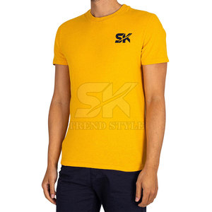 Camiseta Amarilla de Manga Corta para Hombre con Logotipo SK Estampado en la Parte Delantera, Cuello Redondo Informal, Corte Regular, Jersey de Algodón Transpirable - Product Image 3