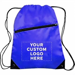 Unisex Drawstring Gym <b>Backpack</b> Black Solid Color Nylon Casual Style Mesh Pocket Zipper Closure Adjustable <b>Strap</b> Waterproof - Product Image 3