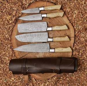 High Carbon Steel Chef <b>Knife</b> Set 5 Piece with <b>Bone</b> <b>Handles</b> Leather Sheath Japanese Style Forged Ambidextrous High-Polish Finish - Product Image 6