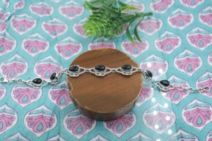 Natural Black Onyx <b>Gemstone</b> <b>Bracelet</b> Handmade 925 Sterling Silver Boho Teardrop Link Chain Jewelry Gift for Women Unisex Men Her - Product Image 3