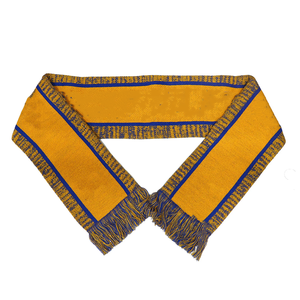 ชุดผ้าพันคอไหมพรมสีน้ำเงินกรมท่าลายทางสีทอง พร้อมหมวกบีนนี่ปอมปอม 100% อะคริลิก สำหรับชมรมนักศึกษาซิกมาโร  เหมาะสำหรับใส่ในช่วงฤดูหนาว - Product Image 2