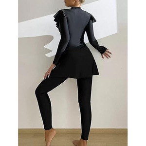 Traje de Baño Islámico Modesto para Mujer, Diseño Sólido con Estampado y Logotipo Frontal, Impermeable, Transpirable, de 2 Piezas, Burkini Musulmán - Product Image 2