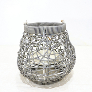Lanterne ronde en osier gris moderne, support de bougie suspendu, décoration de table, vente chaude - Product Image 6