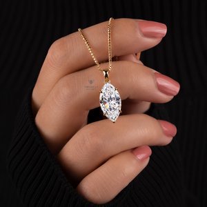 Collier solitaire en diamant de laboratoire taille marquise certifié IGI en or massif 14K 18K, fabricant de bijoux fins sur mesure en Inde - Product Image 1