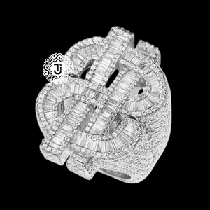 Anillo de Lujo Tasnim Estilo Hiphop con Letra, Chapado en Oro Blanco, con Diamante Moissanita VVS de Corte Brillante Redondo, Engaste Prong, Unisex, para Boda - Product Image 4