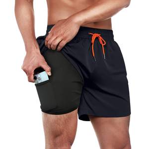Shorts de bain pour homme, séchage rapide, entrejambe de 5 pouces, avec doublure de compression et poche zippée - Product Image 1