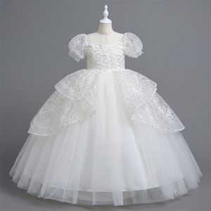 Vestido de Fiesta de Lujo para Niña, Modelo 2026, Superventas, Satén Sólido Brillante, Color Blanco, con Mangas Abullonadas, Estilo Princesa - Product Image 1
