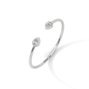 White Gold Open <b>Bracelet</b> Pear Cut Halo Bangle Slim Link Jewelry for Gift and Daily Wear - Product Image 3