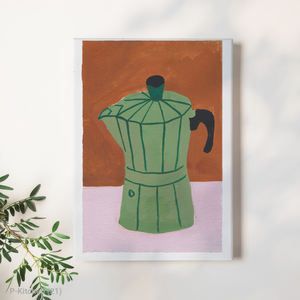 Décoration de cuisine bohème, illustration de cafetière Moka, minimaliste pour les amateurs de café, culture du café italien, art mural sur toile - Product Image 1