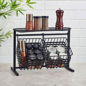 2 Tier Square Modern Metal Food Storage Baskets and Racks for Fruits <b>Vegetables</b> Coffee Spices Pods - Product Image 1