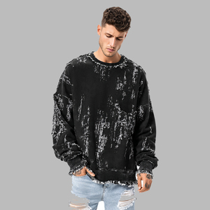 350GSM Washed <b>Distressed</b> Crew Neck Sweatshirt Men Drop Shoulder Crew-neck Sweatshirts Man Vintage Washed Crew neck <b>Tops</b> - Product Image 1