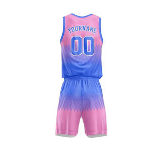 Ensemble de maillots de basket-ball sublimés personnalisés, dégradé rose et bleu, sans manches, uniforme respirant, vêtements de sport unisexes pour adultes - Product Image 5