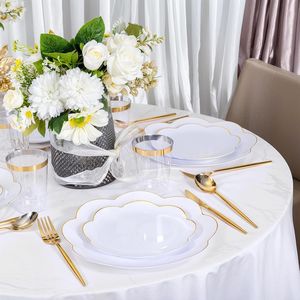 ชุดภาชนะพลาสติกสีขาวแบบใช้แล้วทิ้งสำหรับงานหนัก 180 ชิ้น รุ่น EI 30 ชุด รวมช้อนส้อมทองและเงิน สำหรับงานปาร์ตี้และงานอีเว้นท์ - Product Image 2