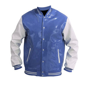 Chaqueta Varsity de Cuero PVC para Hombre - Chaqueta Bomber de Béisbol Personalizable de Alta Calidad con Cuello Alto y Logotipo Frontal - Product Image 1