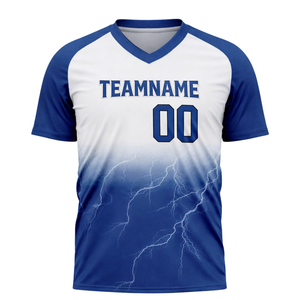 Maillot de baseball personnalisé pour hommes, sublimation, bleu et blanc, col en V, design éclair, uniforme d'équipe, respirant, prix abordable, OEM - Product Image 2