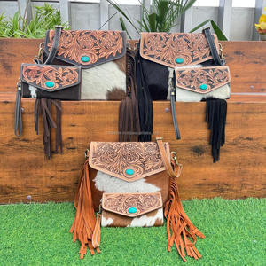 Venta caliente de alta calidad Durable mano Tooled bolso de cuero de vaca genuino y conjunto de embrague al por mayor Combo de 2 piezas para mujeres - Product Image 4