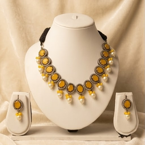DIVYORO YELLOW <b>PEARL</b> OVAL-LINK CHOKERS ADJUSTABLE-LENGTH ETHNIC <b>NECKLACE</b> <b>SET</b> for WEDDING - Product Image 2