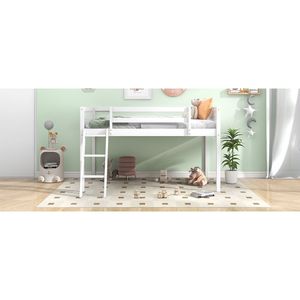 Letto a soppalco basso bianco per bambini, misura Twin, con scaletta, opzioni di posizionamento scaletta a sinistra o a destra - Product Image 5