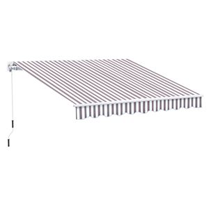 Tenda da Sole Retrattile Manuale a Righe Marroni 10 X 8 con Apertura a Manovella Facile, Protezione UV per Patio, Terrazza e Giardino - Product Image 1