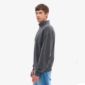 Sweat-shirt décontracté pour homme, gris foncé uni, col montant, manches longues, fermeture éclair quart de tour - Product Image 5