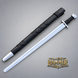 Épée de style médiéval avec fourreau, épée historique artisanale, lame longue et droite, manche noir enveloppé, objet décoratif de collection - Product Image 1