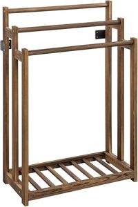 Handcrafted <b>Wooden</b> Freestanding Towel Rack with Storage Shelf Rustic Bathroom Towel <b>Holder</b> <b>Blanket</b> Stand Organizer - Product Image 2
