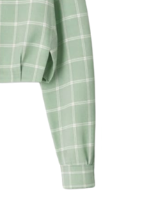 Chemisier court décontracté vert menthe à carreaux pour femme, col rabattu, manches longues, boutonné, fabrication OEM personnalisée - Product Image 2