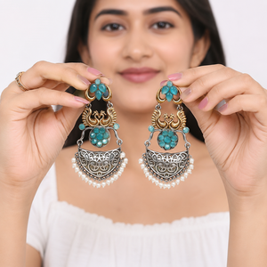 Pendientes Colgantes Bohemios de Plata Oxidada Bicolor con Engaste de Bisel de Ónix, Joyería de Aleación para Mujer, Envío Rápido para Pedidos al por Mayor - Product Image 1