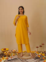 Setelan Kurta Tradisional India Kasual Pesta A-Line Katun Abu-abu Elegan Bebas Kerut Cepat Kering untuk Wanita dengan Hiasan Kancing