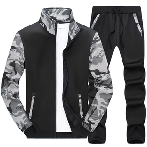 <b>Mens</b> Winter Solid Sweatshirt Set Outdoor Sports Stand Collar <b>Jacket</b> Casual Trendy Two-Piece Solid <b>Pullover</b> 100% Cotton Quick Dry - Product Image 1