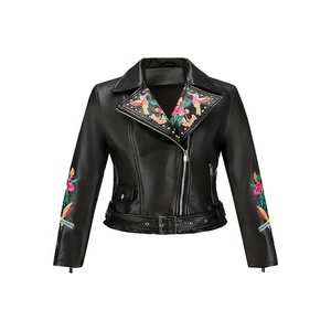Chaqueta de Cuero con Bordado Floral para Mujer, Diseño Nuevo, Corte Regular, Manga Larga, Primavera y Otoño, Chaqueta Transpirable a la Moda - Product Image 1