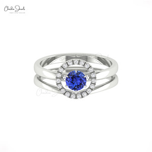New Arrival 5mm Prong <b>Set</b> Tanzanite Stackable <b>Ring</b> In 14k Solid <b>Gold</b> Diamond Floral Wedding Band Top Wholesale Suppliers - Product Image 2