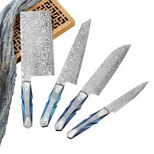 Juego de Cuchillos de Acero de Damasco Ecológico de 67 Capas, 4 Piezas, Hoja Pulida, Mango de Resina, Cuchillos de Chef Afilados, Ambidiestros, de Filo Recto - Product Image 1