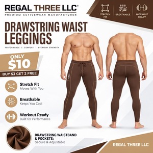 Pantalones de compresión para hombre con cordón en la cintura, de longitud completa, capa base para gimnasio, con costuras en contraste, leggings de yoga con cordón en la cintura - Product Image 1