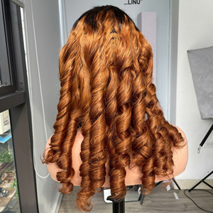 Peluca de cabello humano crudo vietnamita rizado hinchable de Color marrón degradado encaje transparente de calidad de lujo - Product Image 1