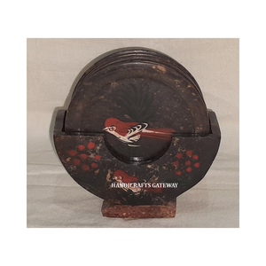 Beautiful Handmade Natural Soapstone Inlay <b>Coaster</b> <b>Set</b> With Unique Flower Design For Keep On Glass For Home Kitchen Accessories - Product Image 4