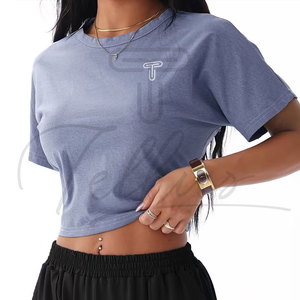 Crop Tops Cortos de Algodón para Mujer al por Mayor, con Logotipo Personalizado, Sexy, Casual, Camisetas Cortas para Mujer - Product Image 3