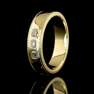 Lab Grown <b>Cushion</b> Cut Diamond Engagement <b>Ring</b> Three Stone Bezel Set Rhodium Plated 10K-18K Gold 925-935 Silver Luxury Wide Band - Product Image 4