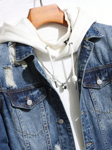 Spring Autumn New Trend Hip Hop <b>Men</b> <b>Denim</b> <b>Jacket</b> 100% Cotton Waterproof Breathable Fleece Casual Ripped Style <b>Men's</b> <b>Jacket</b> - Product Image 3