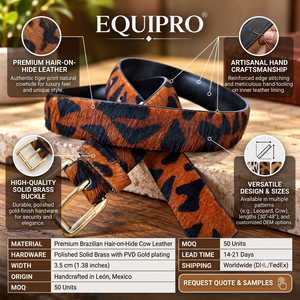 Cinturón de Cuero Genuino Equipro, Color Marrón con Estampado Animal, Estilo Bohemio Casual, Reversible, 3.5cm de Ancho, con Hebilla de Aleación - Product Image 4
